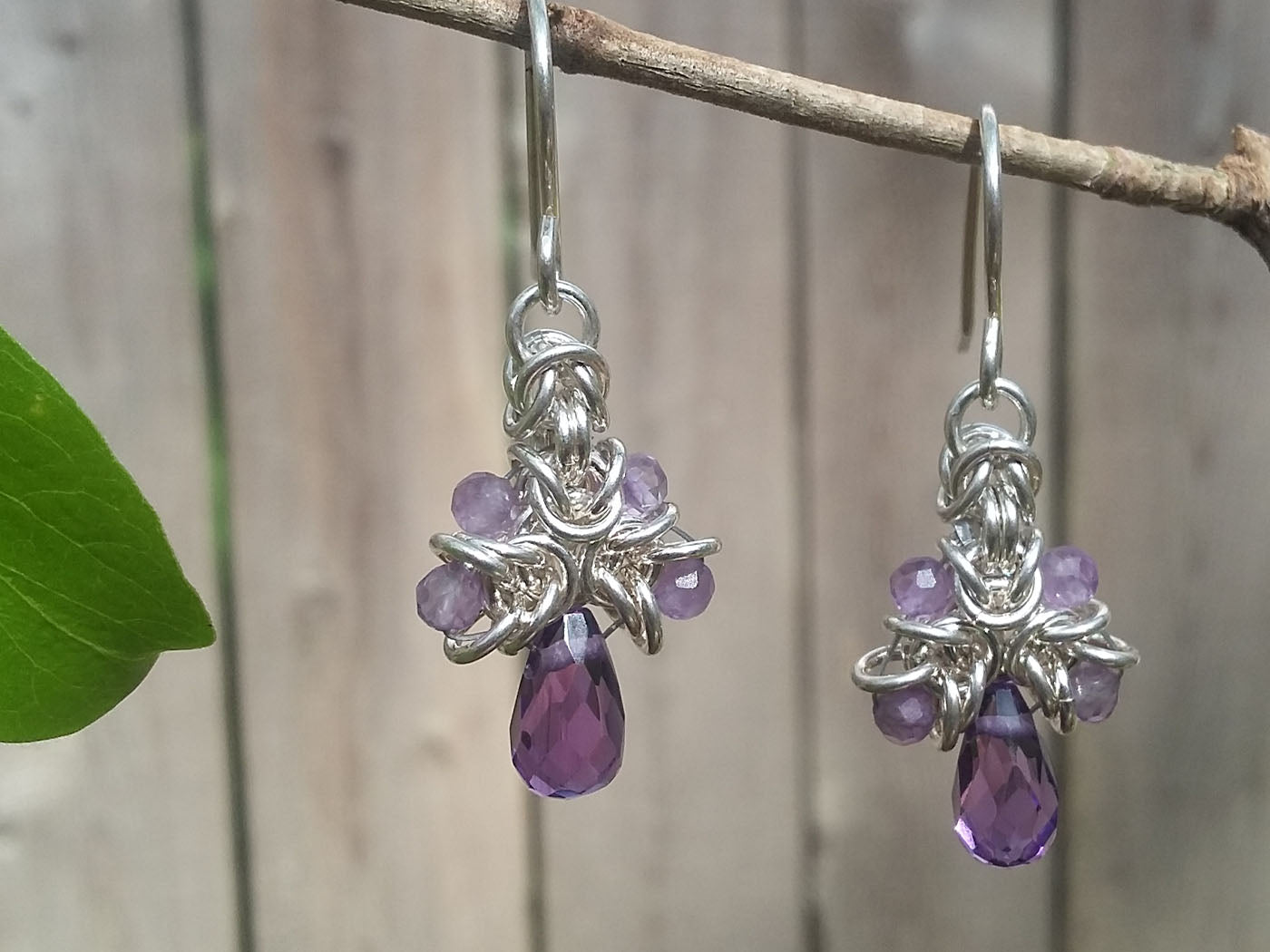 Amethyst Sterling Silver Byzantine Drop Earrings - crystalsbysabeads.com