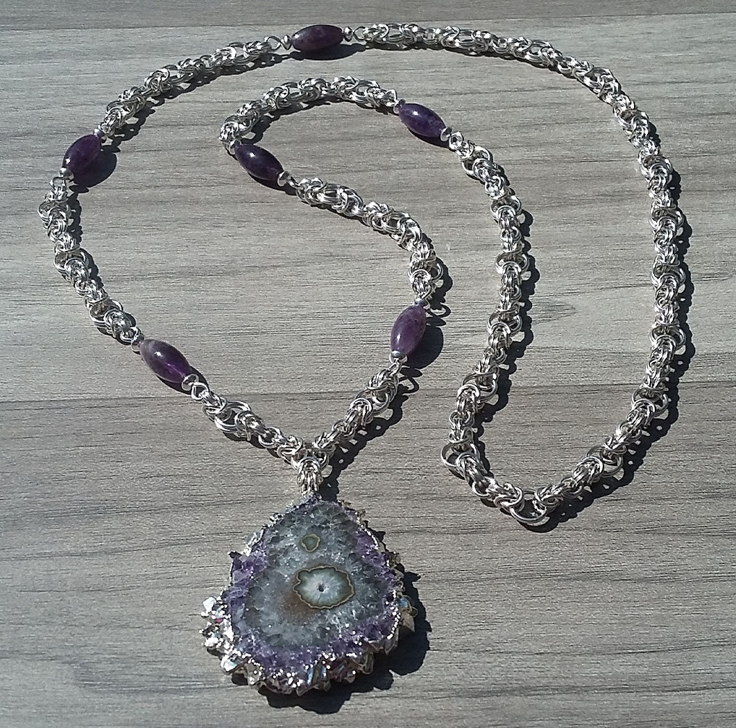 Amethyst Sterling Silver Byzantine Necklace - crystalsbysabeads.com