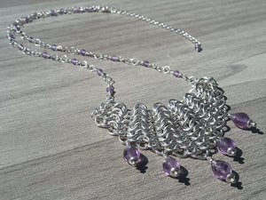 Amethyst Sterling Silver Draped Bib Necklace - crystalsbysabeads.com