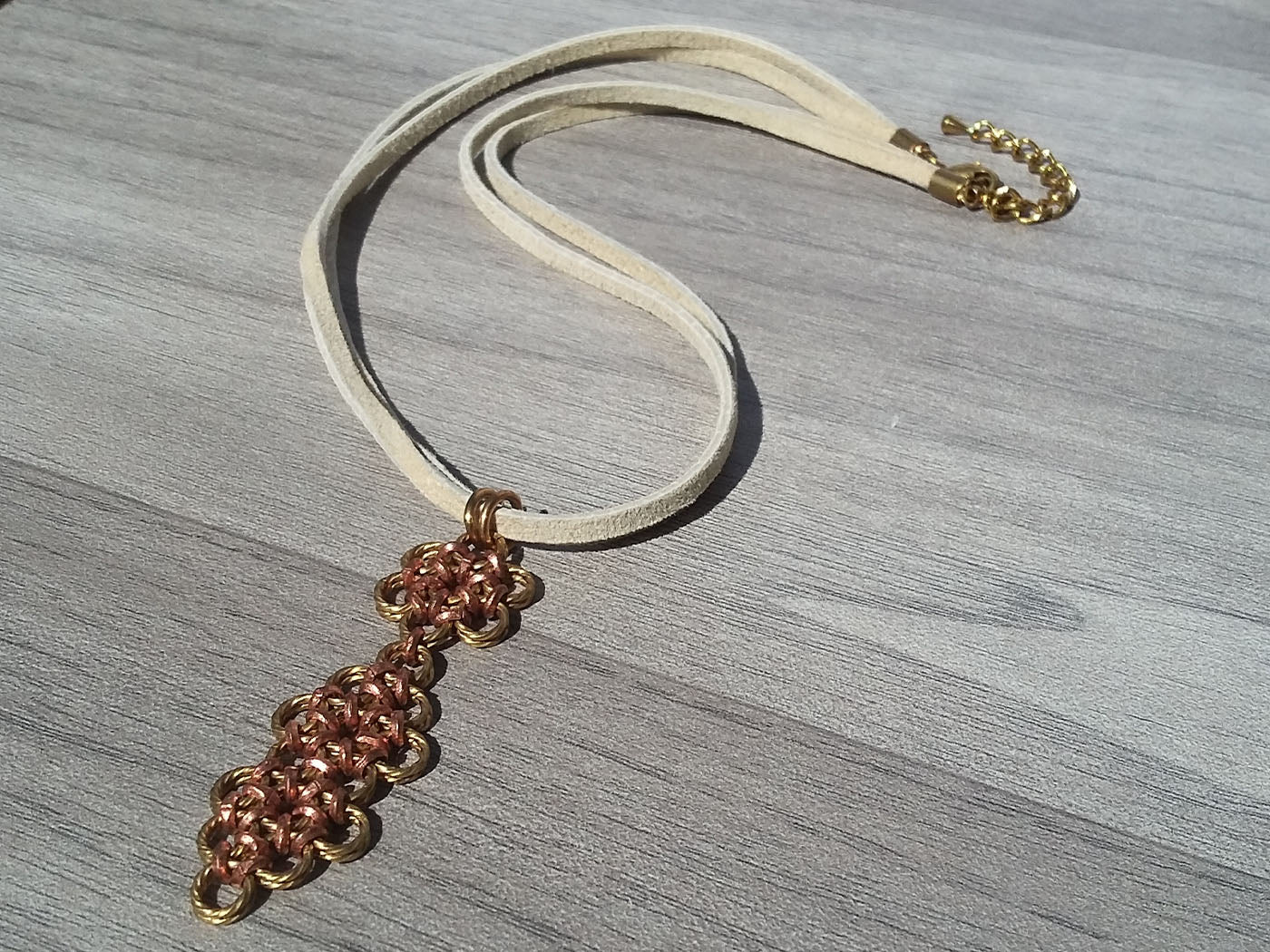 Brass & Copper Long Cross Pendant Suede Necklace - crystalsbysabeads.com