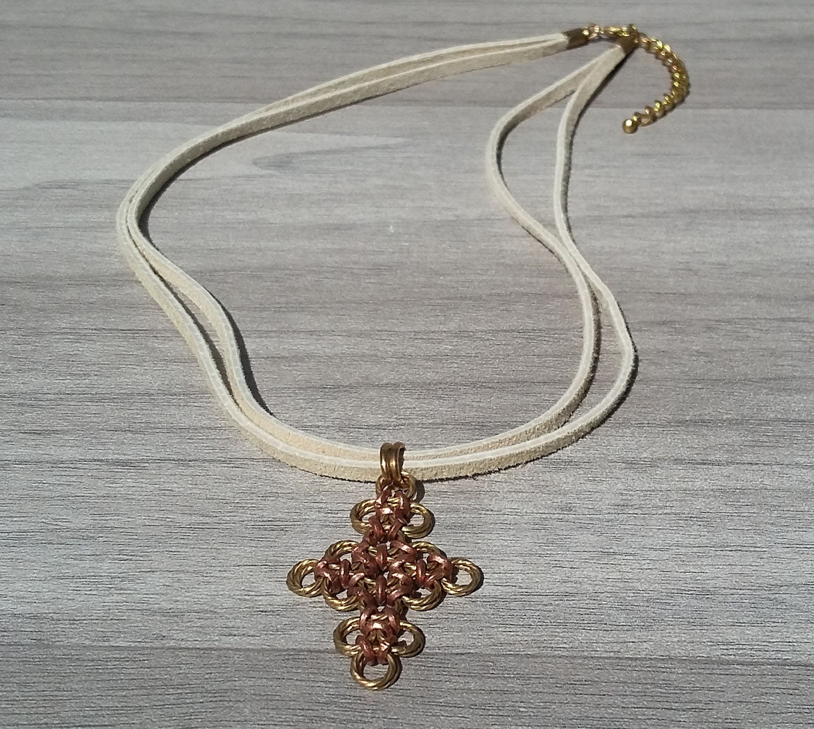 Brass & Copper Cross Pendant Suede Necklace - crystalsbysabeads.com