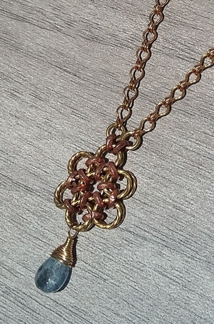 Brass & Copper Blue, Zircon Flower Pendant Necklace - crystalsbysabeads.com
