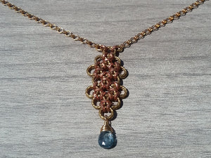 Brass & Copper Blue, Zircon Long Pendant Necklace - crystalsbysabeads.com