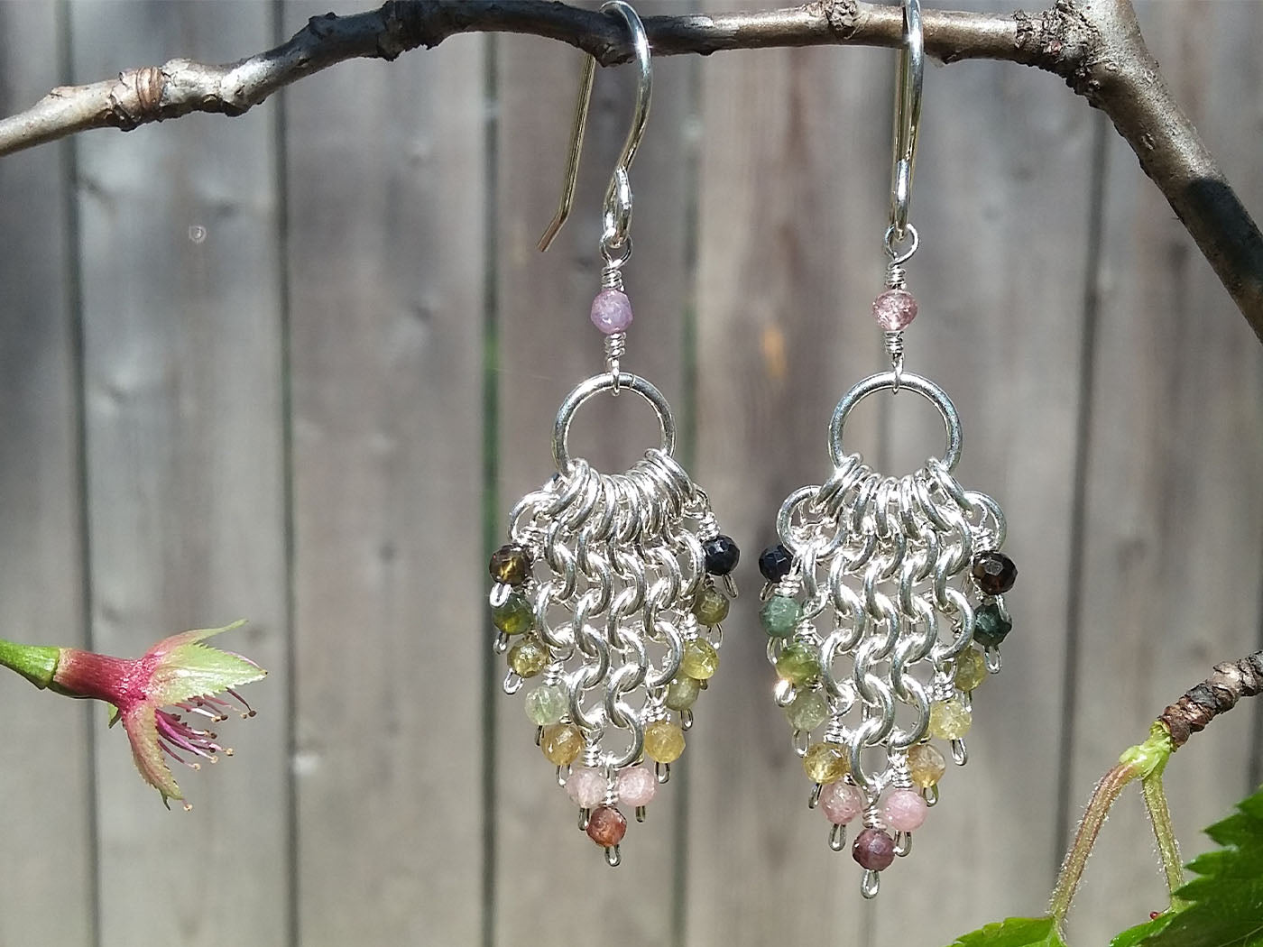 Sterling Silver & Watermelon Tourmaline 4 in 1 Earrings - crystalsbysabeads.com