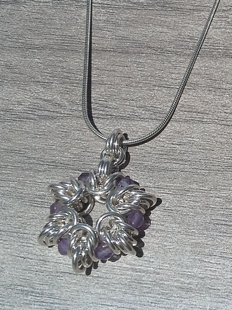 Sterling Silver & Amethyst Byzantine Flower Pendant Necklace - crystalsbysabeads.com