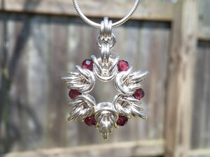 Sterling Silver & Garnet Byzantine Flower Pendant Necklace - crystalsbysabeads.com