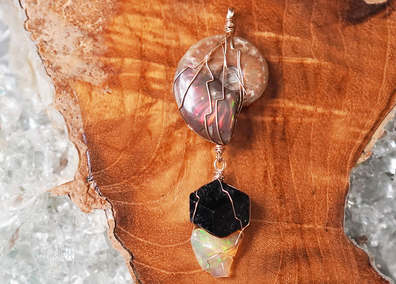 Ammolite Fossil & Opal Pendant - crystalsbysabeads.com