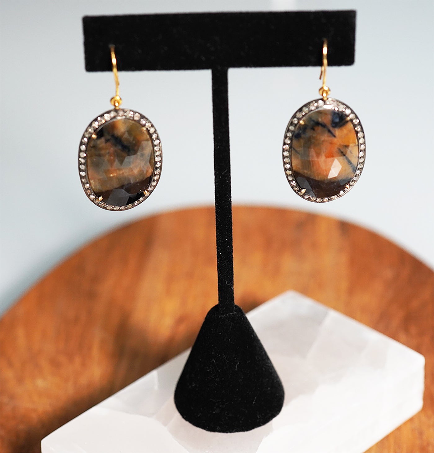 Jasper Earrings with Diamonds feat. by S & A Jewelry - crystalsbysabeads.com