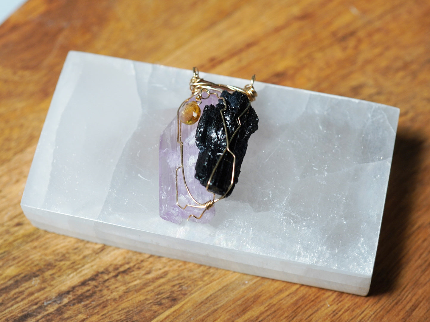 Kunzite & Black Tourmaline feat. by Emily - crystalsbysabeads.com