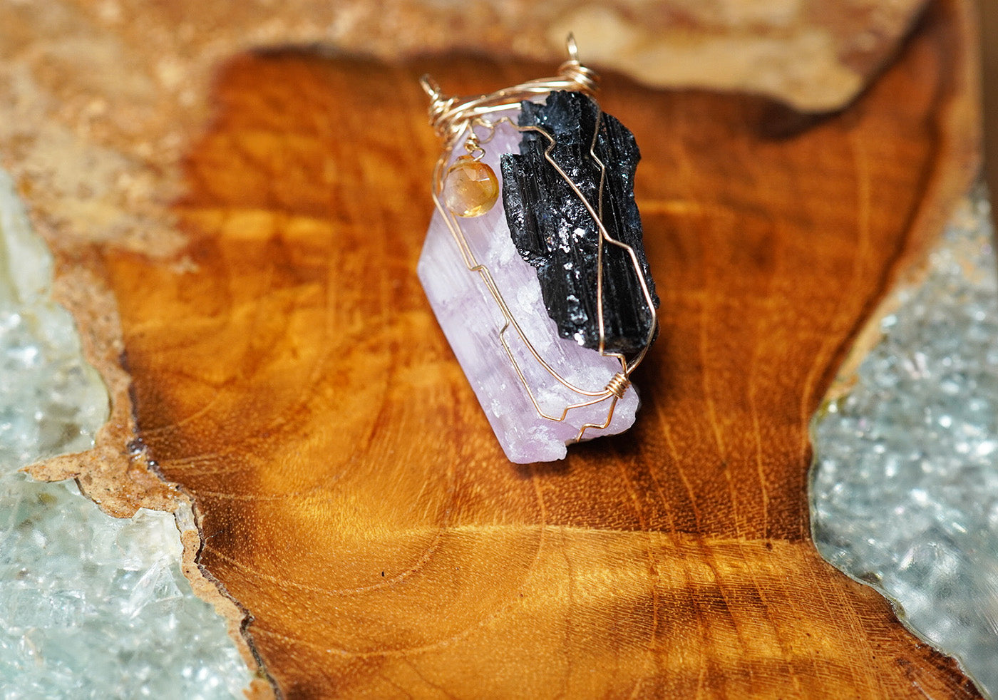 Kunzite & Black Tourmaline - crystalsbysabeads.com