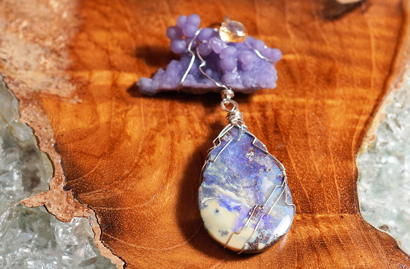 Australian Opal & Grape Chalcedony Pendant - crystalsbysabeads.com