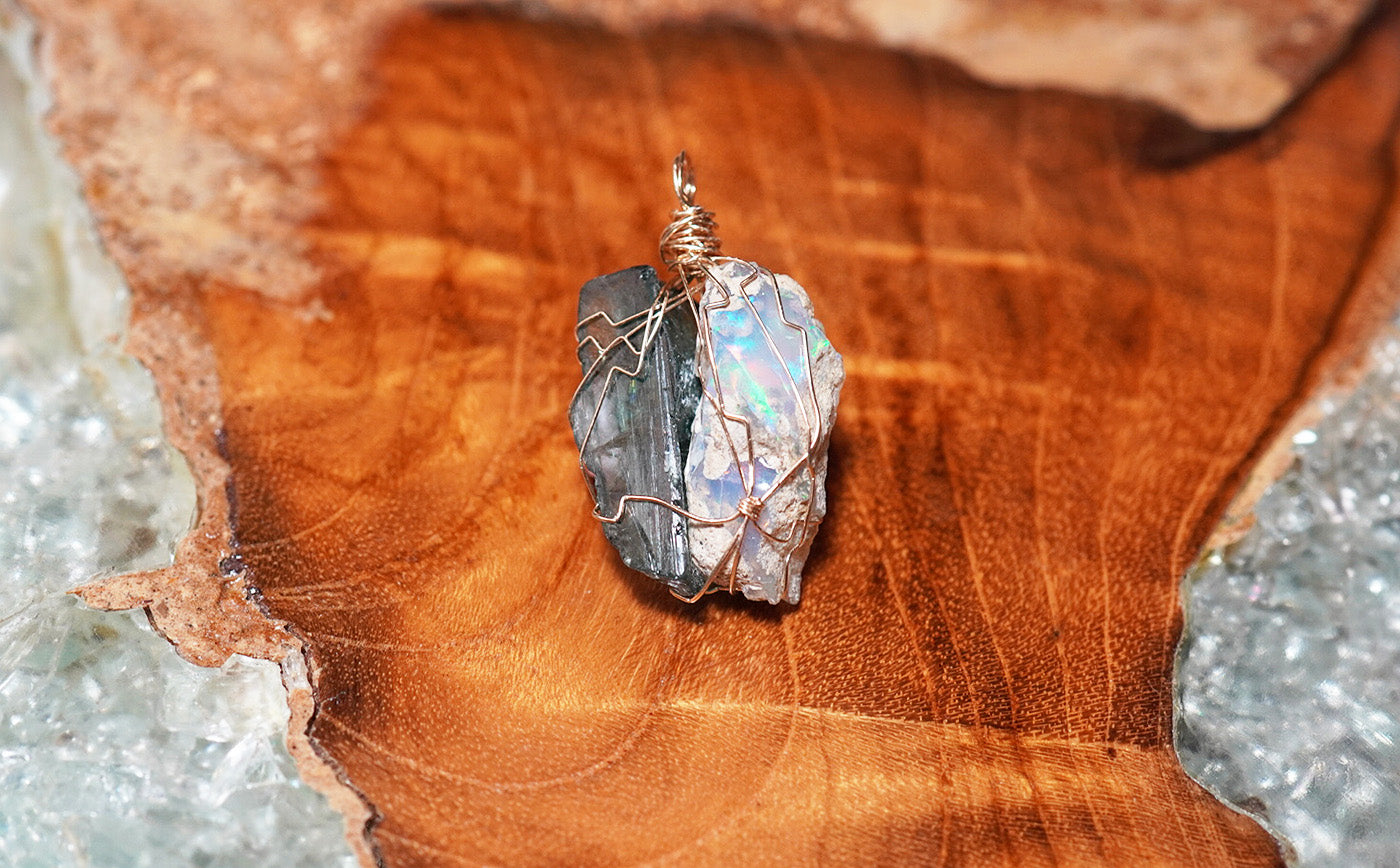 Teal Blue Tourmaline & Ethiopian Opal - crystalsbysabeads.com